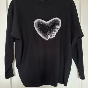 Black and White Crew Neck Sweater with Heart Design